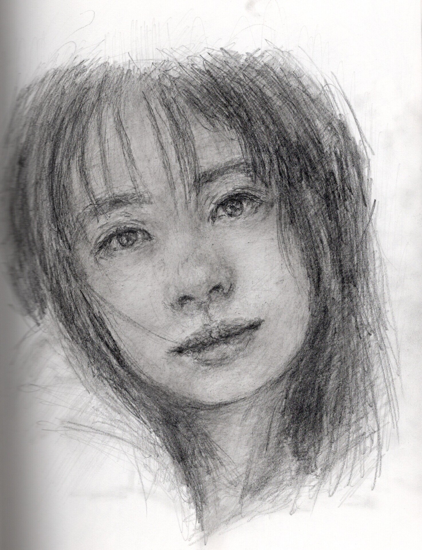 憂いの彼女」鉛筆画 デッサン 美術品・アンティーク・コレクション